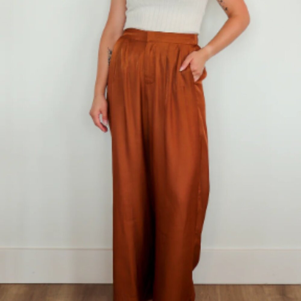 MINKPINK Eva Wide Leg Pants in Toffee Brown
